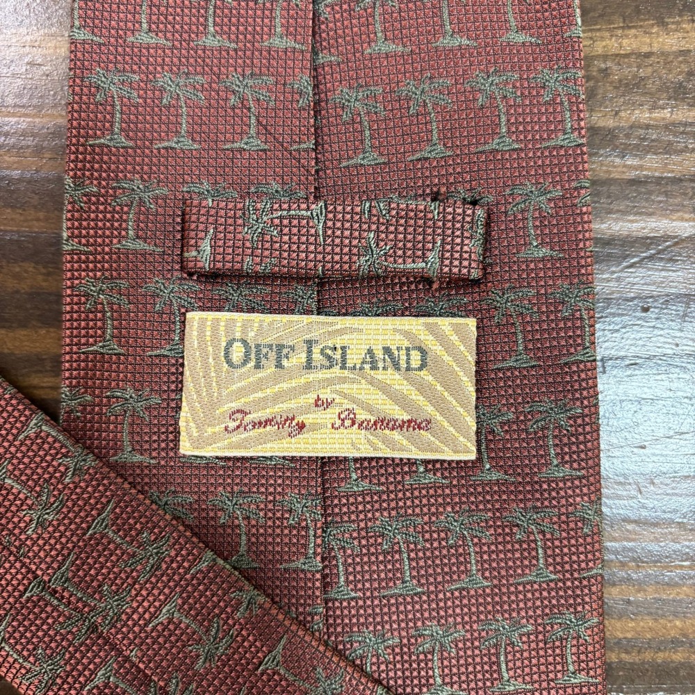 Tommy Bahama Off Island Mens Silk Tie Rust Red Palm Tree Tropical‎ Hand Made - Picture 6 of 8